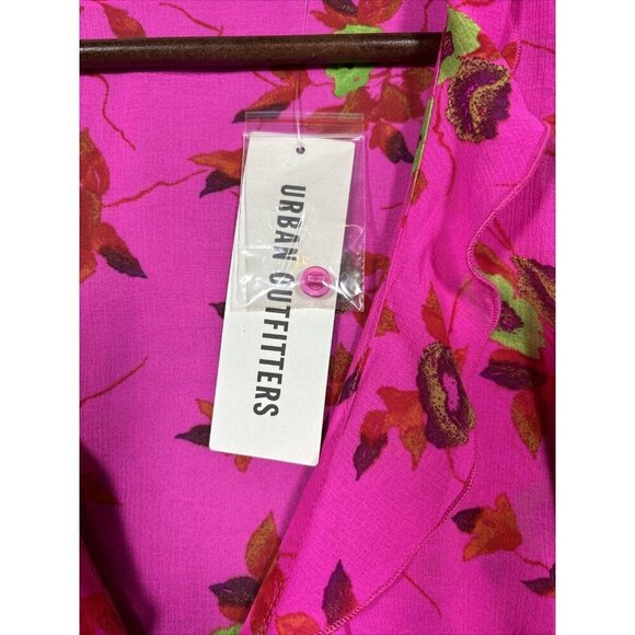 Ecote‎ Urban Outfitters Women’s Terri Blouse Sz M Pink Floral Semi Sheer Ruffle - Picture 3 of 7